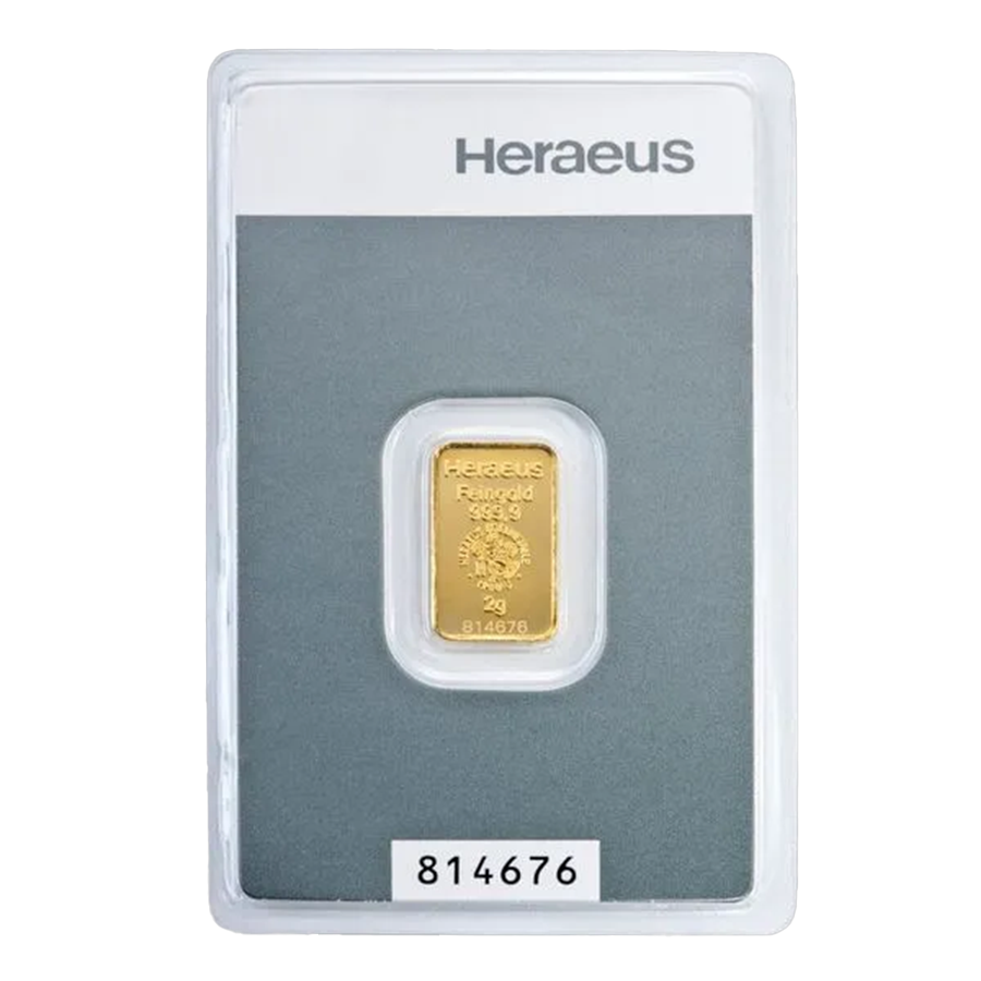 2 gram Gold Bar - Heraeus - Kinebar series thumbnail 2