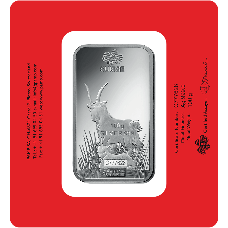 100 gram Silver Bar - PAMP Suisse Lunar Goat  thumbnail 2