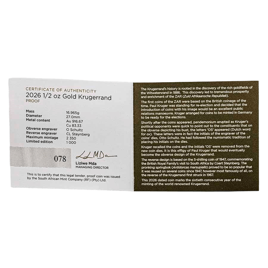 1/2 ounce Gold Coin - Krugerrand Proof 2026 thumbnail 5