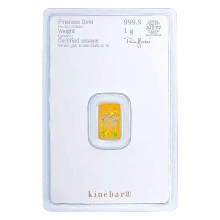 1 gram Gold Bar - Heraeus - Kinebar series