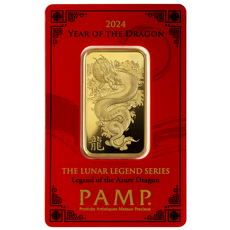 1 ounce Gold Bar - PAMP Suisse Lunar Dragon 2024 — photo 1