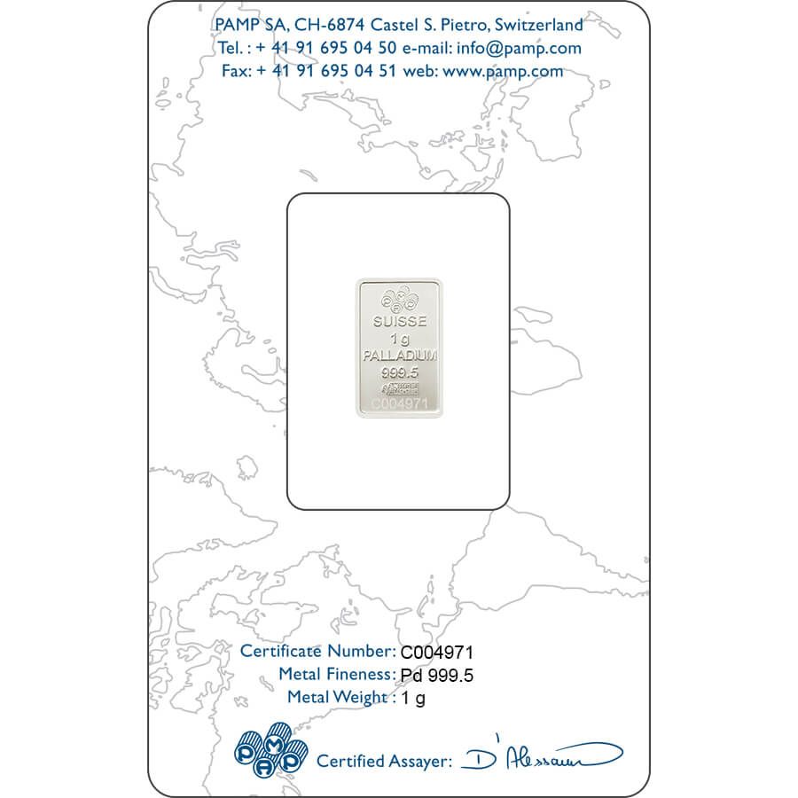 1 gram palladium bar  - PAMP Suisse Lady Fortuna thumbnail 2