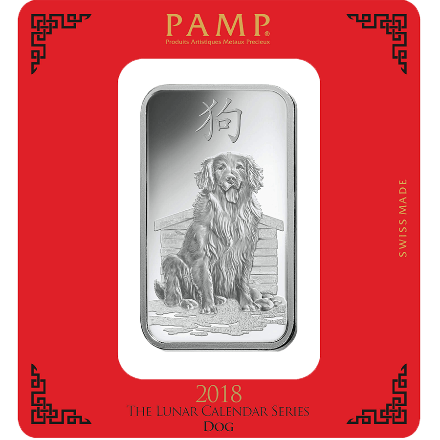 100 gram Silver Bar  - PAMP Suisse Lunar Dog — photo 1