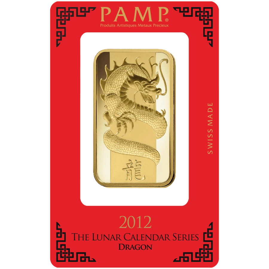 100 gram Gold Bar - PAMP Suisse Lunar Dragon 2012 — photo 1