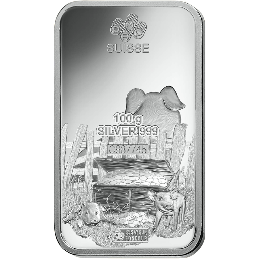 100 gram Silver Bar - PAMP Suisse Lunar Pig thumbnail 4