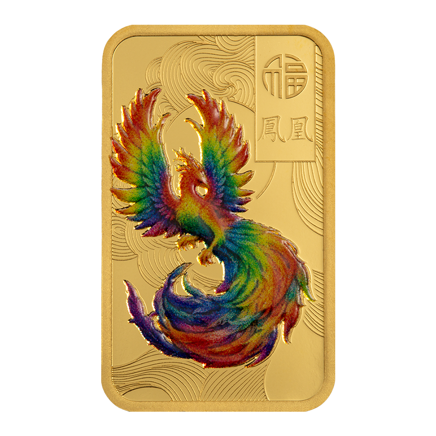10 gram Gold Bar - Good Luck Phoenix colorized  thumbnail 3