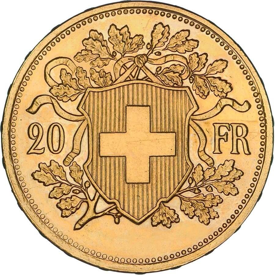 20 Swiss Francs Gold Coin - Helvetia Vreneli - Mixed Years thumbnail 2