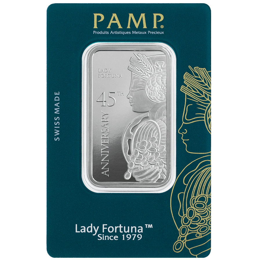 1 ounce Silver Bar - Lady Fortuna 45th Anniversary — photo 1