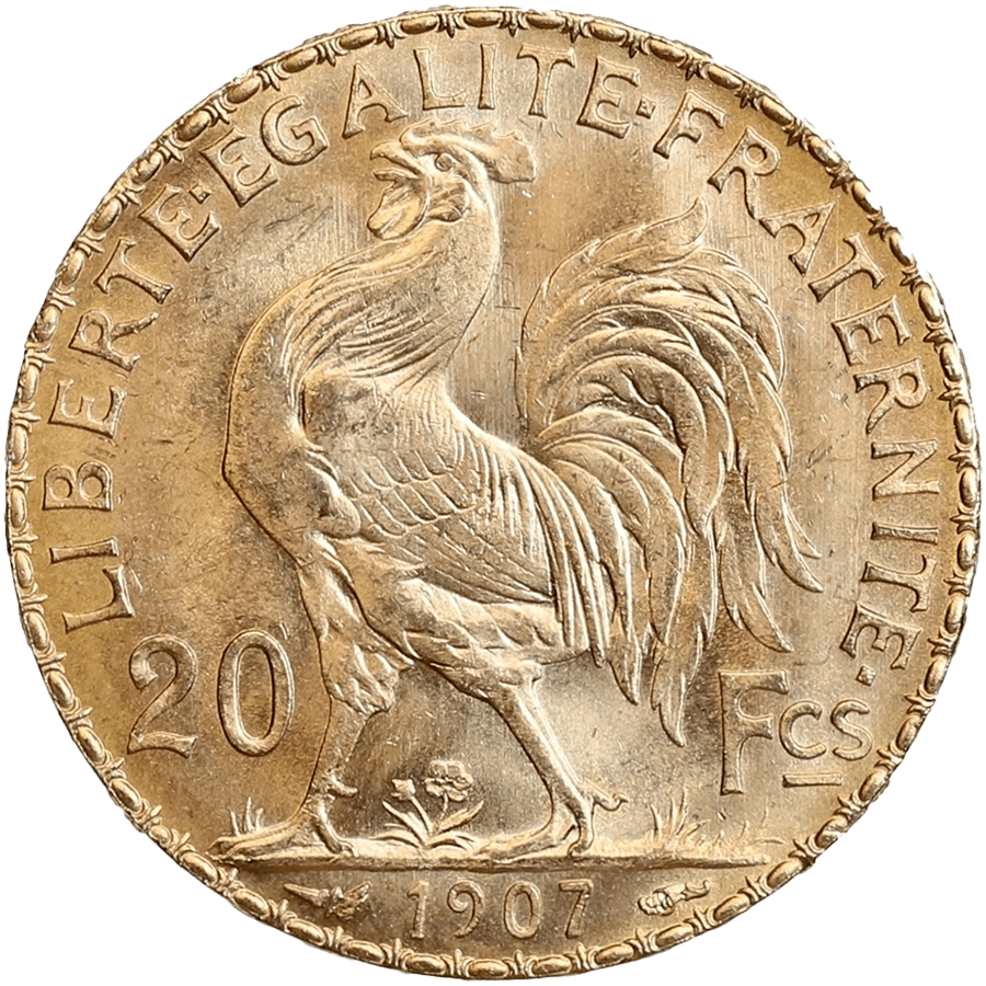 1907 Napoleon Gold Coin - 20 French Francs (Coq de Chaplain)  thumbnail 2