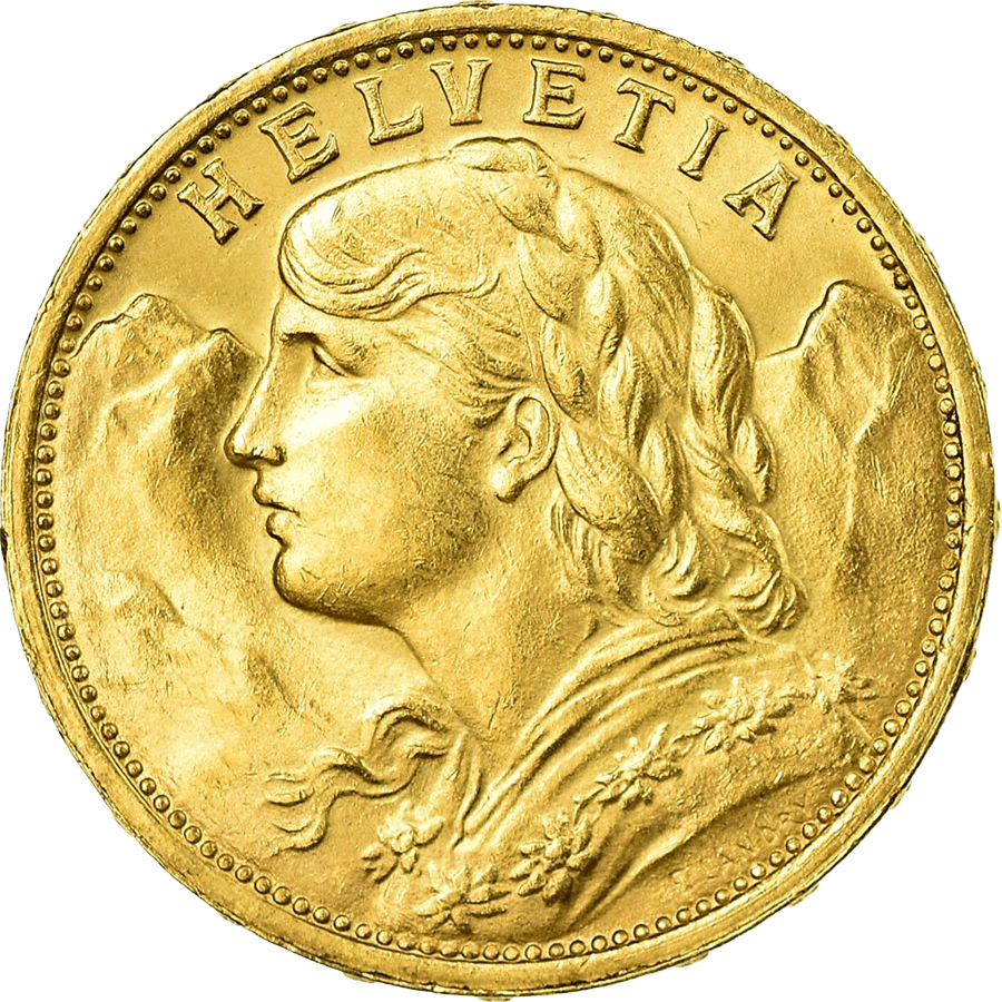 1908 Helvetia Vreneli  Gold Coin - 20 Swiss Francs — photo 1