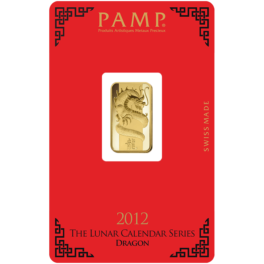 5 gram Gold Bar - PAMP Suisse Lunar Dragon 2012 — photo 1