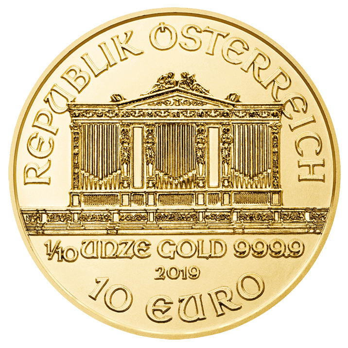 1/10 Unze Gold Coin - Philharmonic BU 2019 thumbnail 2
