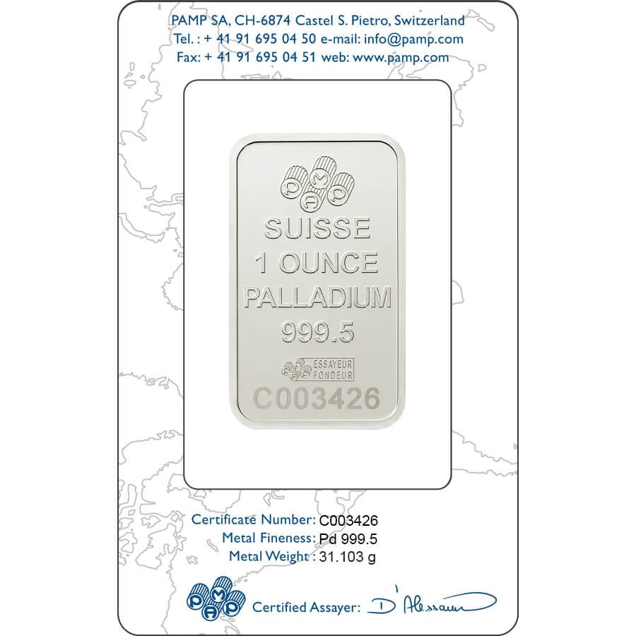 1 ounce Palladium Bar - PAMP Suisse Lady Fortuna thumbnail 2