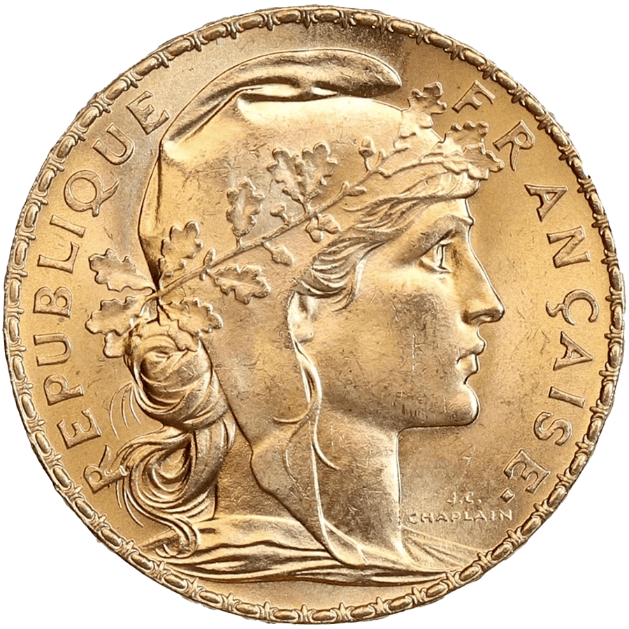 1908 Napoleon Gold Coin - 20 French Francs (Coq de Chaplain)  — photo 1