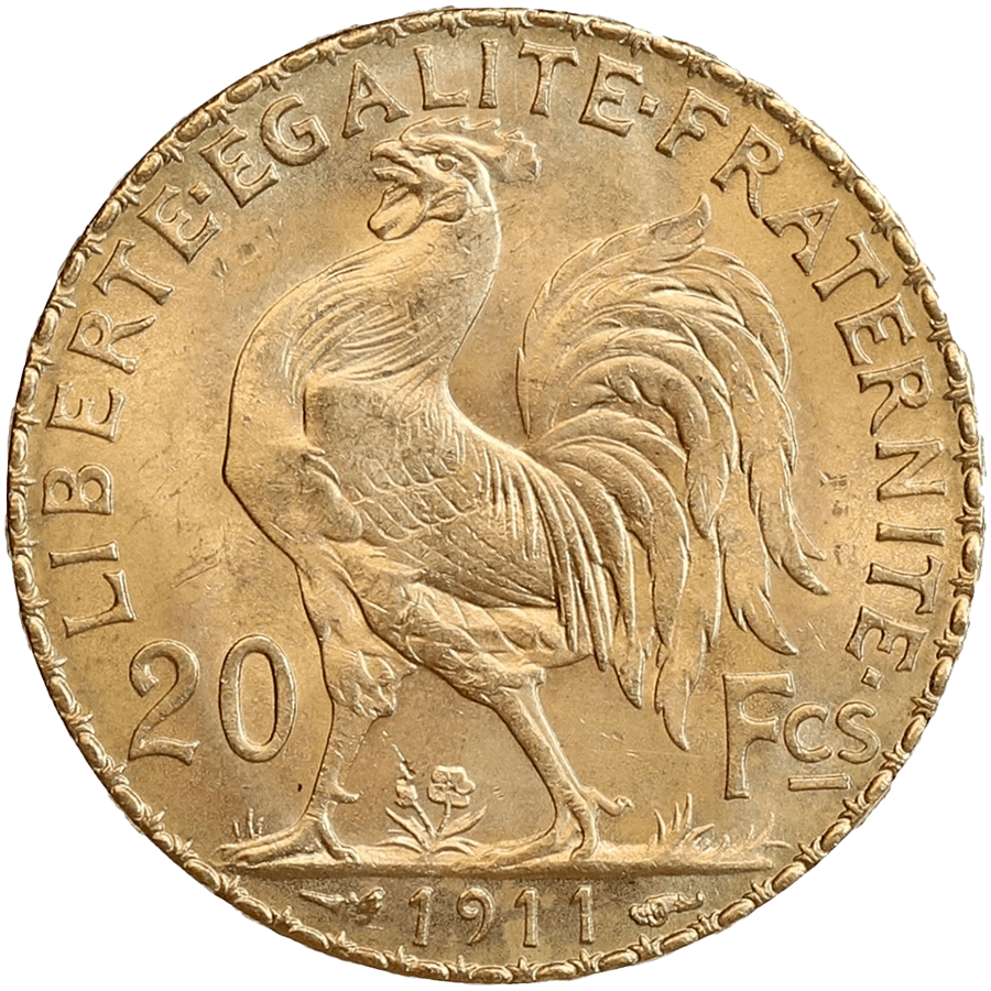 1911 Napoleon Gold Coin - 20 French Francs (Coq de Chaplain)  thumbnail 2
