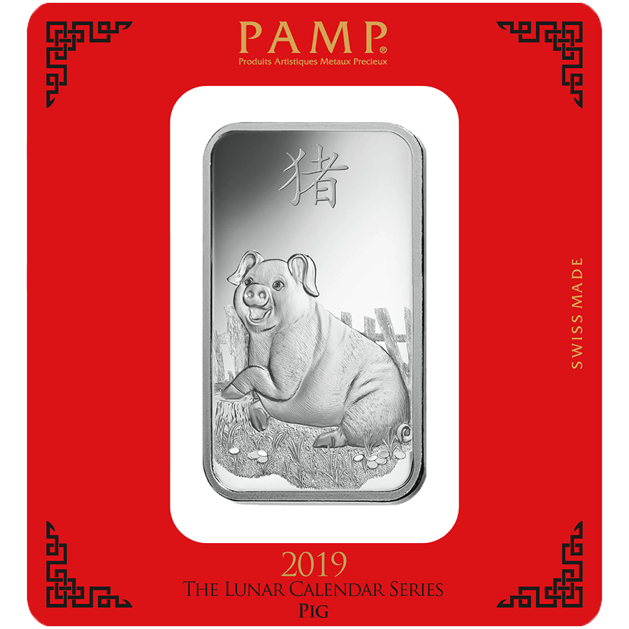 100 gram Silver Bar - PAMP Suisse Lunar Pig — photo 1