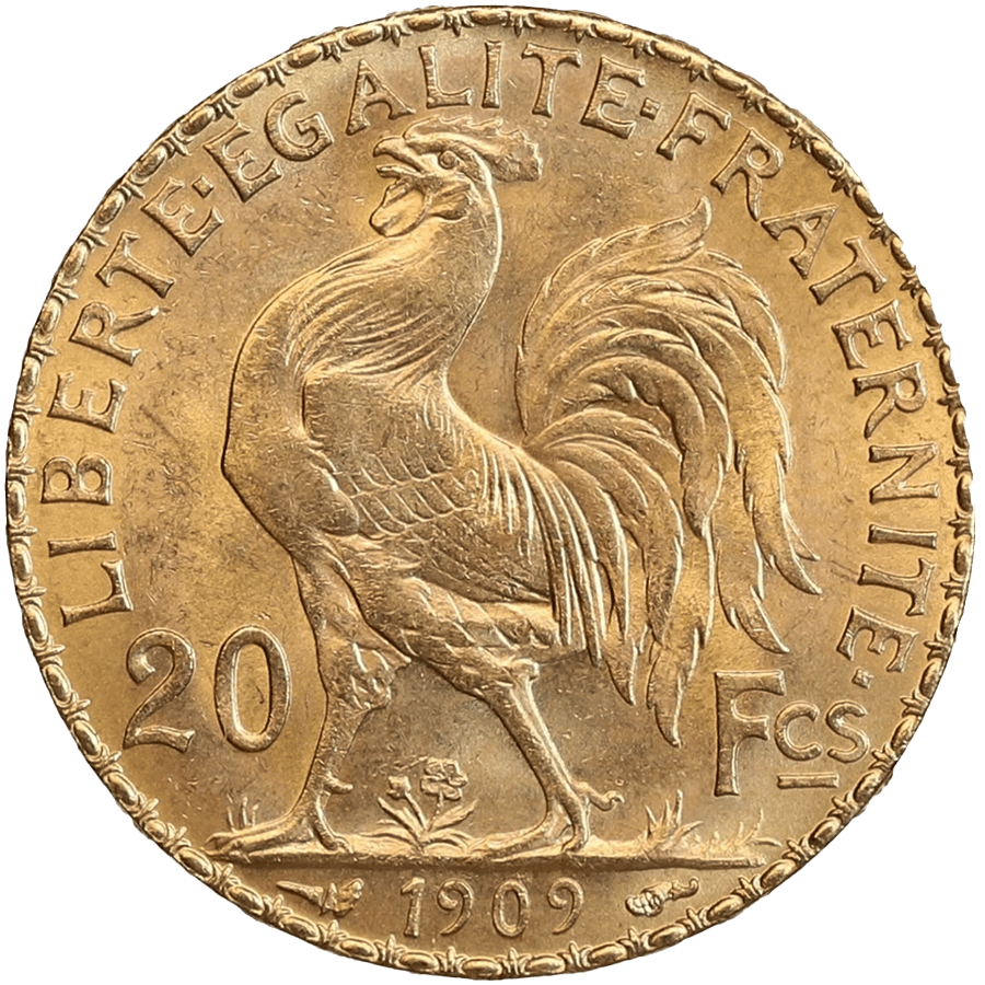 1909 Napoleon Gold Coin - 20 French Francs (Coq de Chaplain)  thumbnail 2