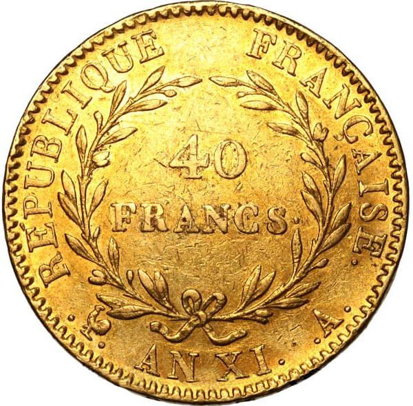  40 Francs Gold Coin - Napoleon Bonaparte Premier Consul An XI - Mixed Years thumbnail 2