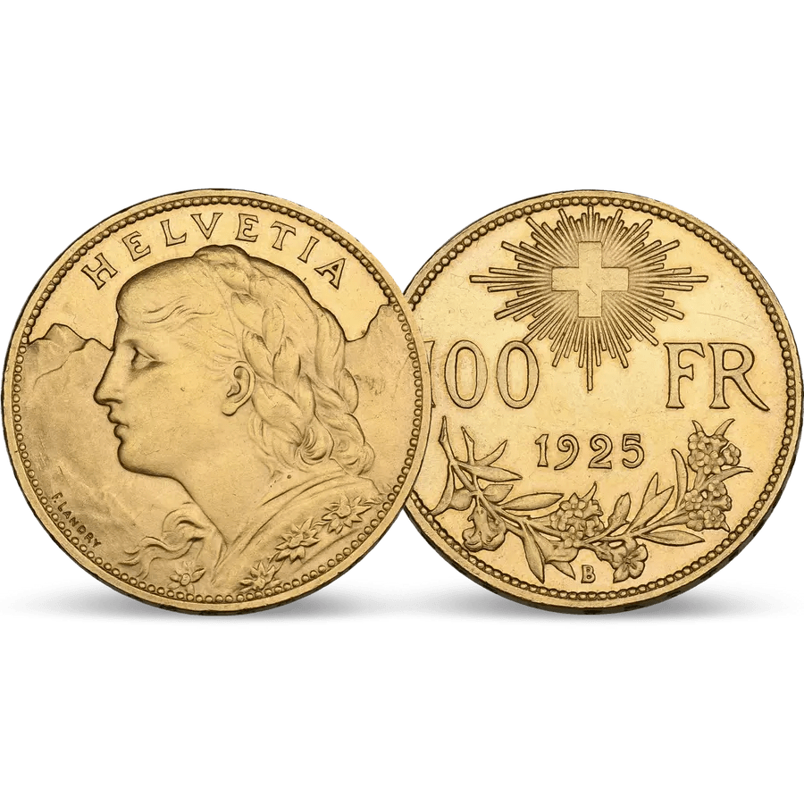 1925 Helvetia Vreneli Gold Coin - MS-63 NGC - 100 Swiss Francs thumbnail 4