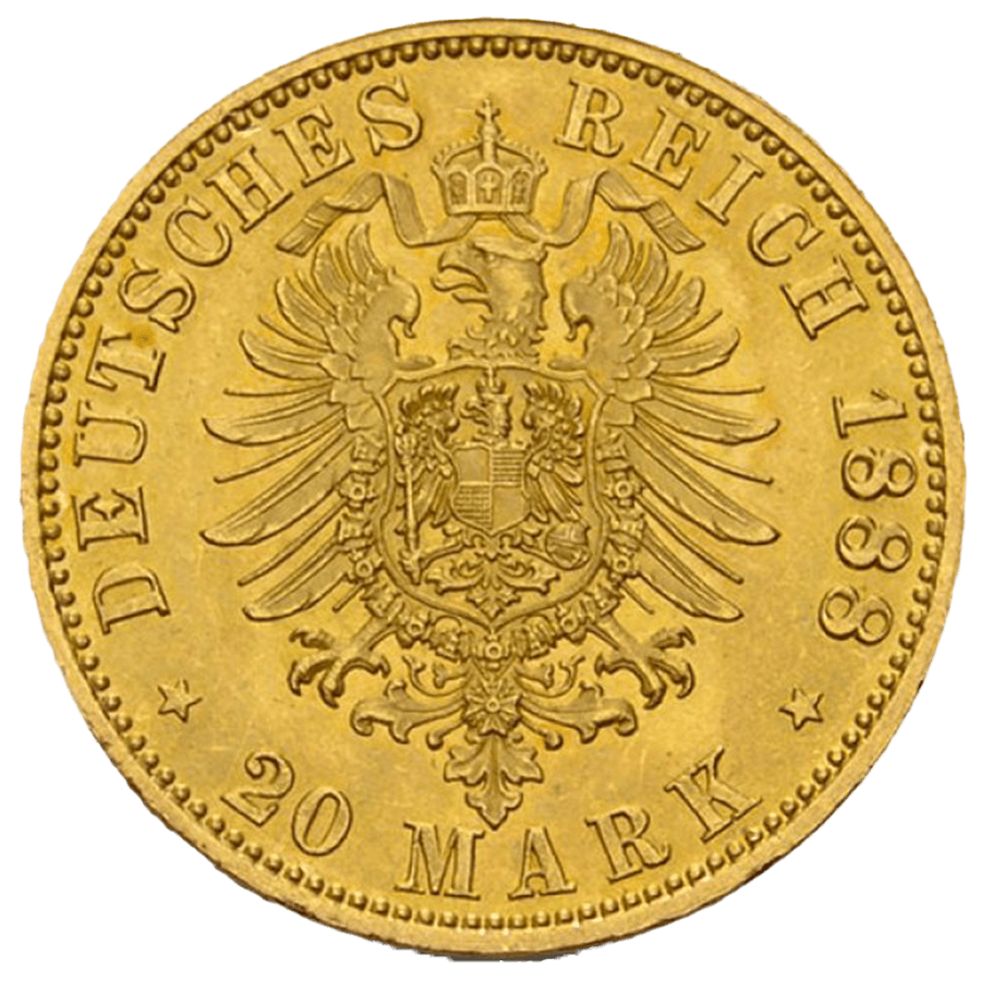 20 German Marks Gold Coin - 1888 Prussia Friedrich III thumbnail 2