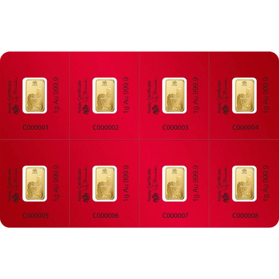 8x1 gram multigram Gold Bar - PAMP Suisse Lunar Rooster thumbnail 2