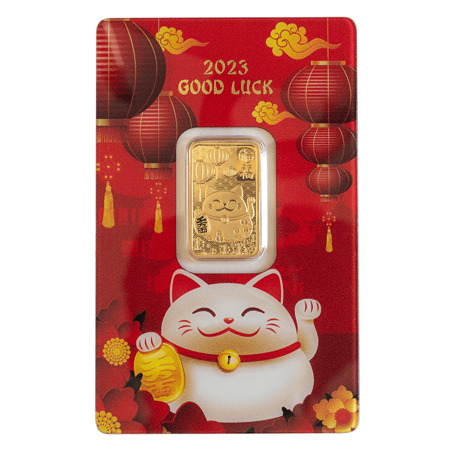 5 gram Fine Gold Bar 999.9 - PAMP Suisse Good Luck Chinese New Year  — photo 1
