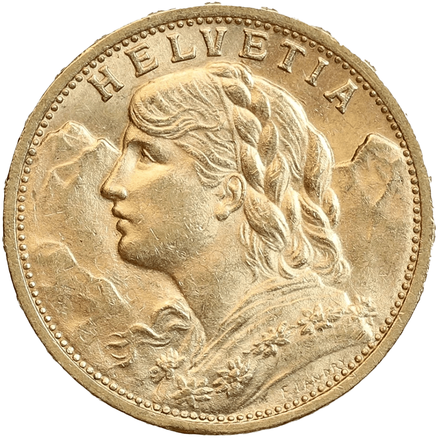1902 Helvetia Vreneli Gold Coin - 20 Swiss Francs — photo 1