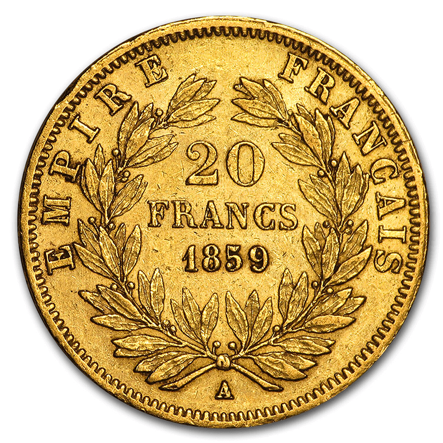 20 French Francs Gold Coin - Napoleon III (Laurel head or bare head) - Mixed Years thumbnail 2