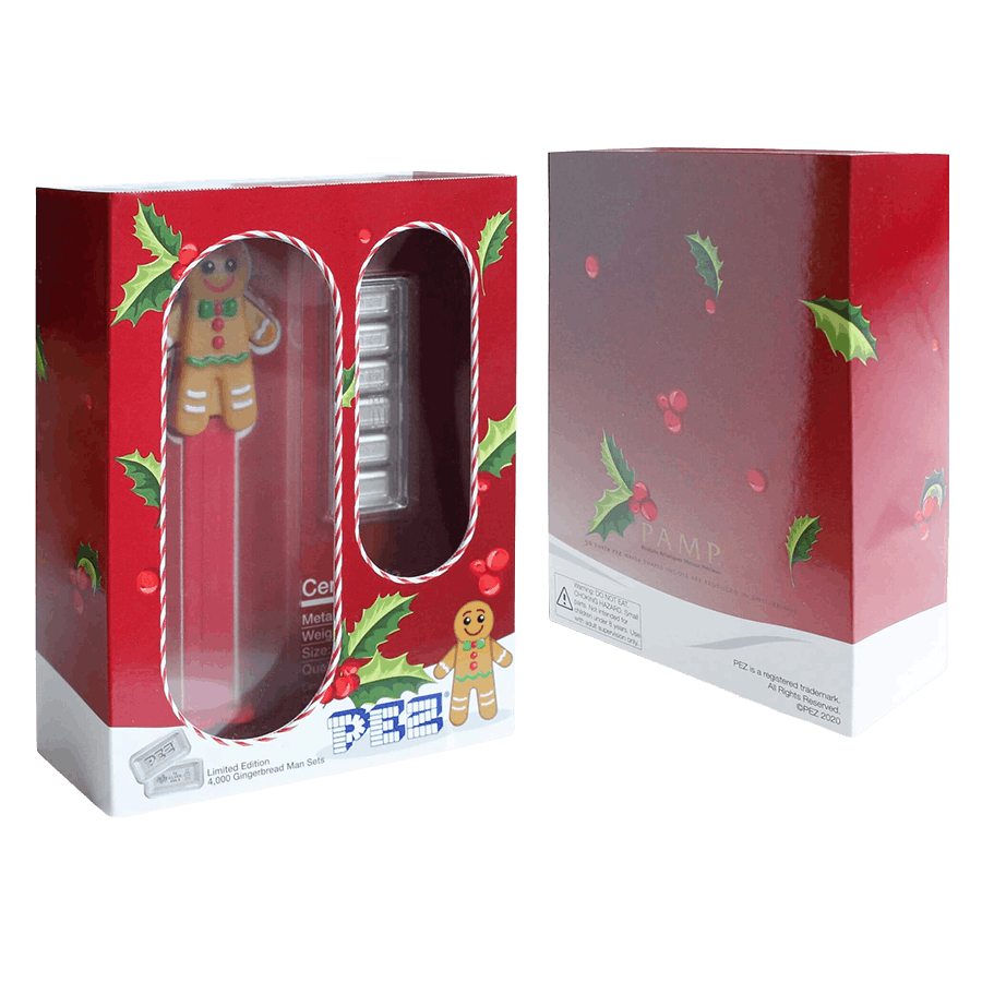 6x5 gram PEZ Gingerbread Man Silver Wafers & Dispenser thumbnail 2