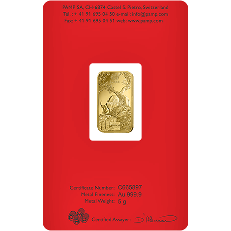 5 gram Gold Bar - PAMP Suisse Lunar Ox thumbnail 2