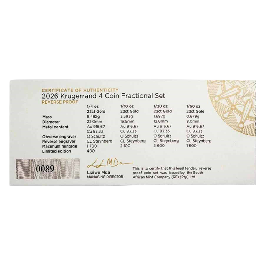  4 Coin Gold Set - Krugerrand Reverse Fractional 2026 thumbnail 8