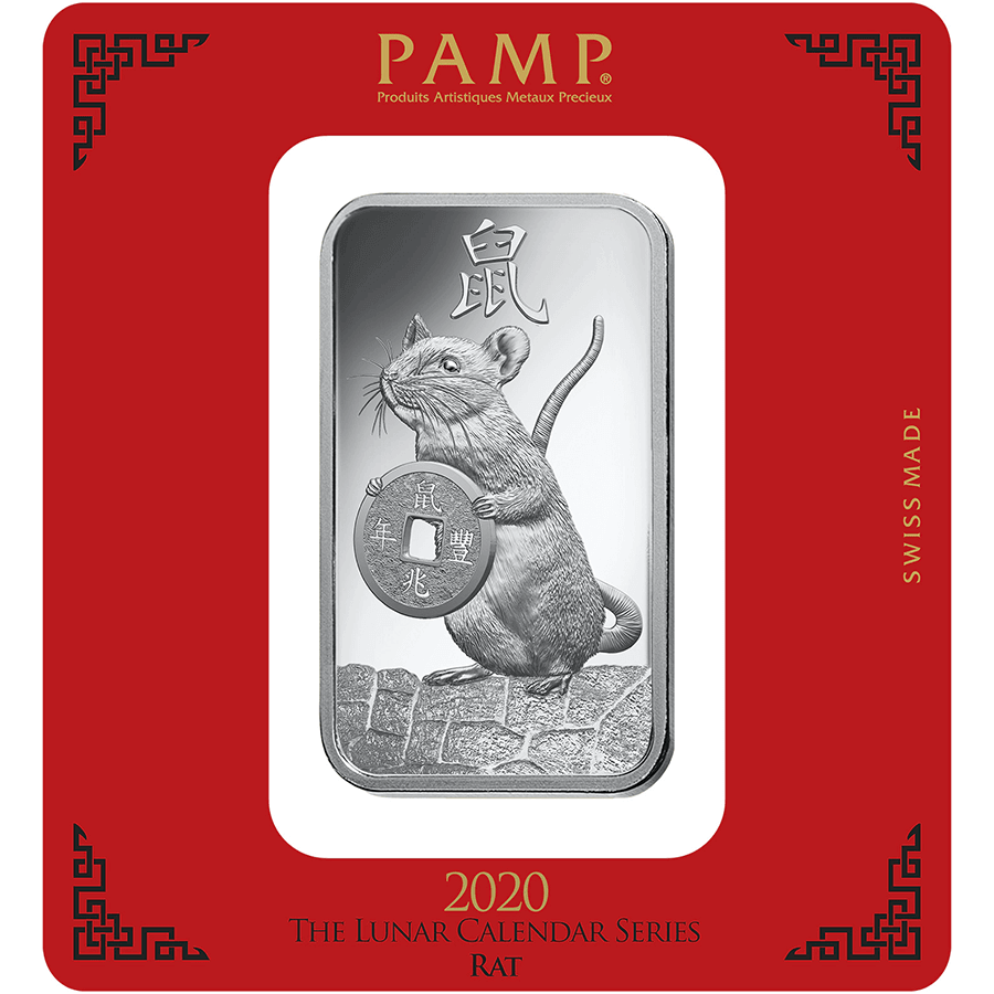 100 gram Silver Bar - PAMP Suisse Lunar Rat — photo 1