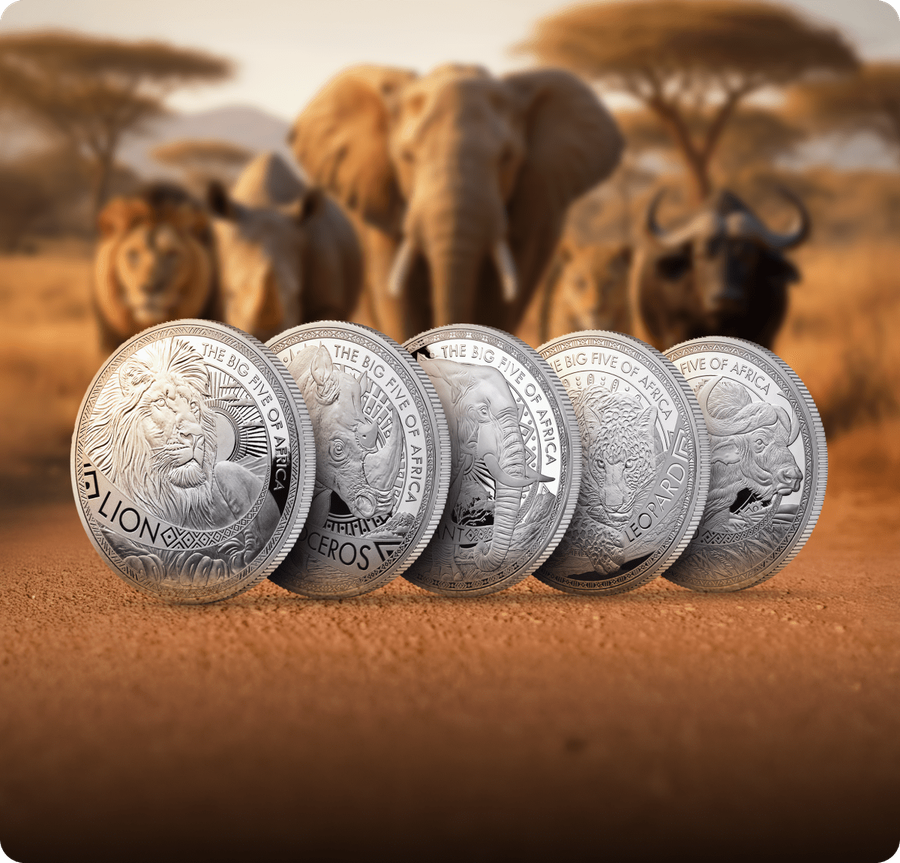 5x1 ounce Silver Coin Set - Big Five of Africa 2025 Proof Like thumbnail 8