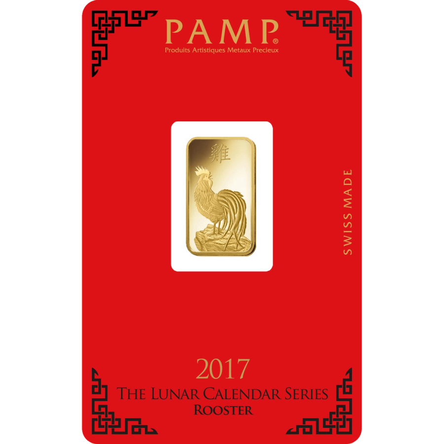 5 gram Gold Bar - PAMP Suisse Lunar Rooster — photo 1