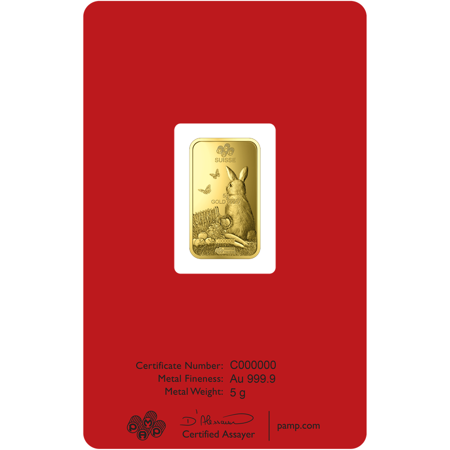 5 gram Gold Bar  - PAMP Suisse Lunar Rabbit thumbnail 2