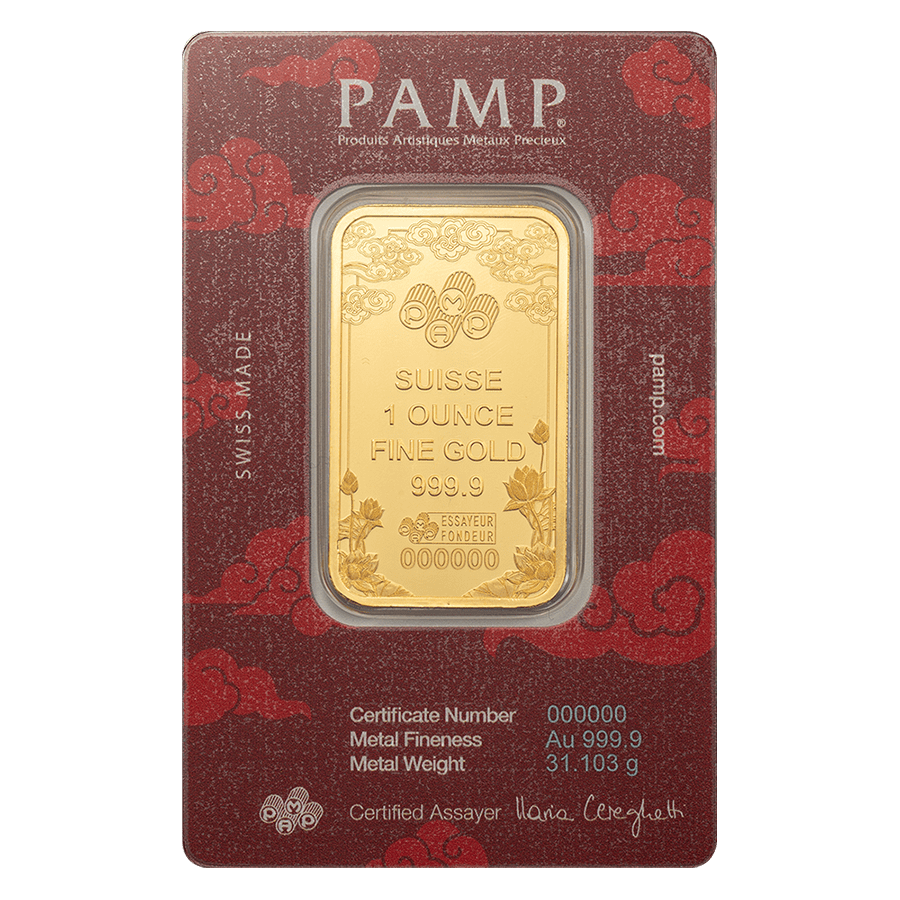 1 ounce Gold Bar - Good Luck Yellow Dragon thumbnail 2