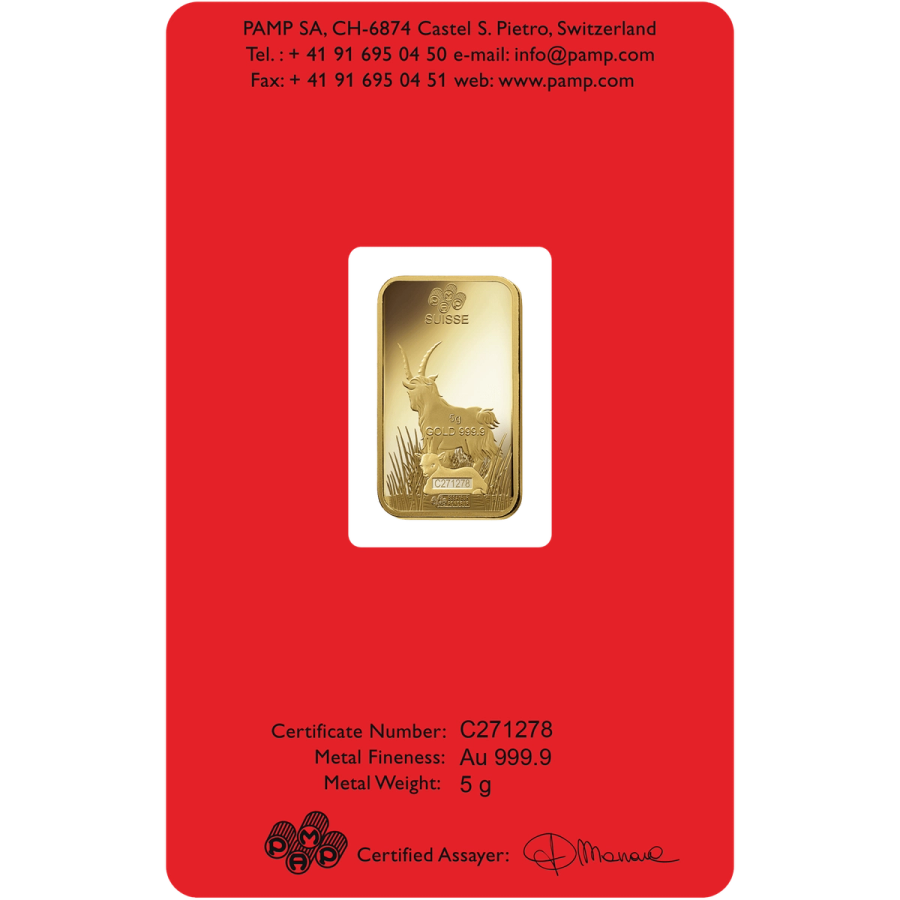 5 gram Gold Bar - PAMP Suisse Lunar Goat thumbnail 2