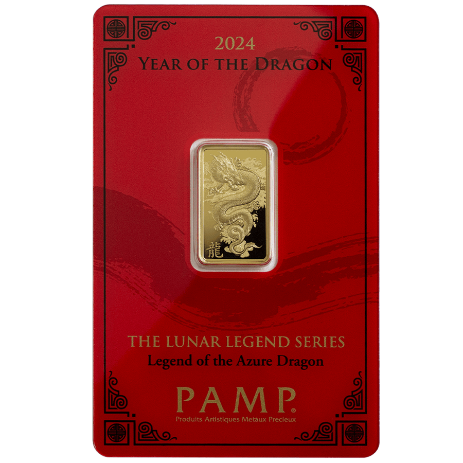 5 gram Gold Bar - PAMP Suisse Lunar Dragon 2024 — photo 1