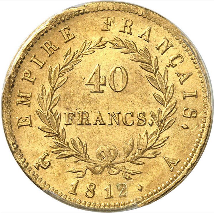 40 Francs Gold Coin - Napoleon Tête Laurée Empire 1812  thumbnail 2