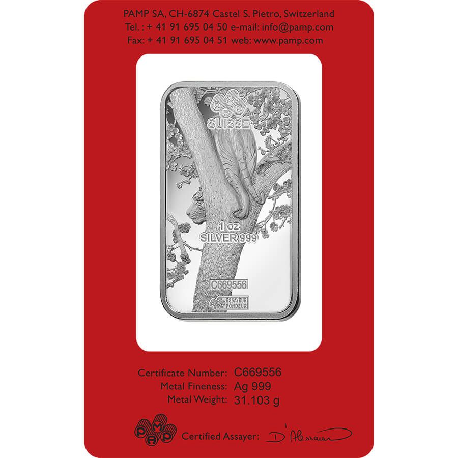 1 ounce Silver Bar - PAMP Suisse Lunar Tiger thumbnail 2