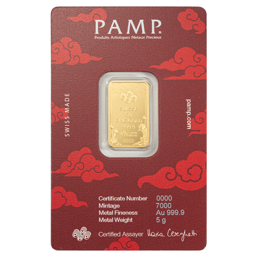 5 gram Gold Bar - Good Luck Yellow Dragon thumbnail 2