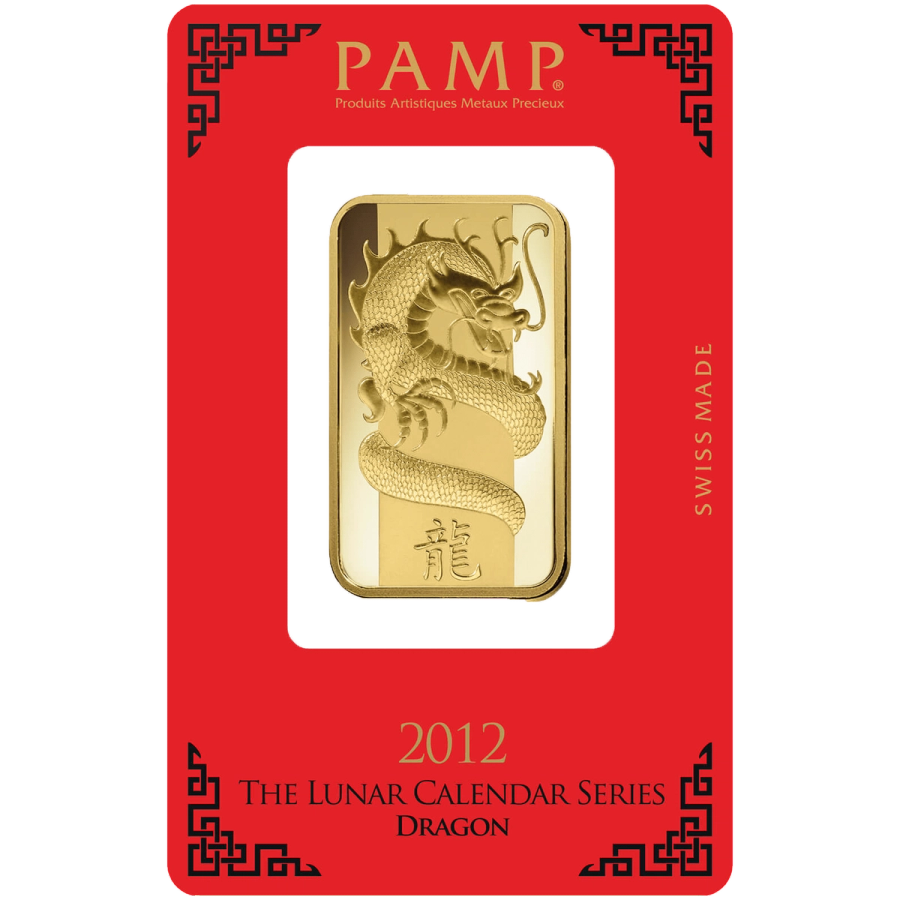 1 ounce Gold Bar - PAMP Suisse Lunar Dragon 2012 — photo 1