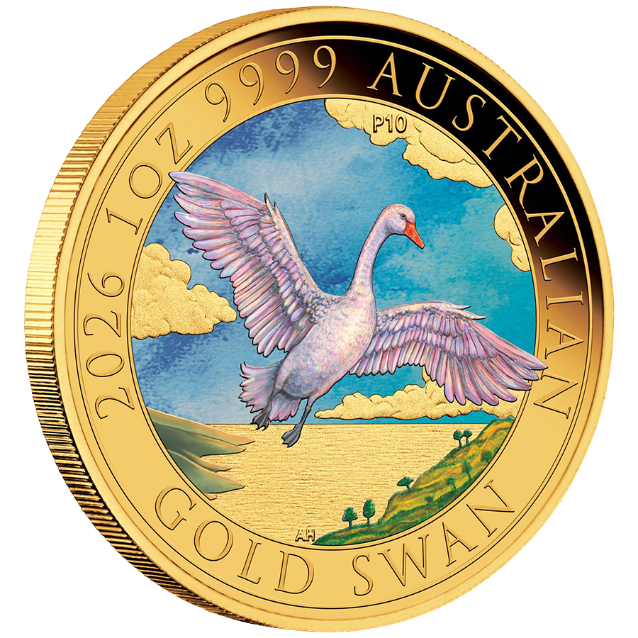 1 ounce Gold Coin - Australian Colorized Swan 10th anniversary Proof 2026   thumbnail 3