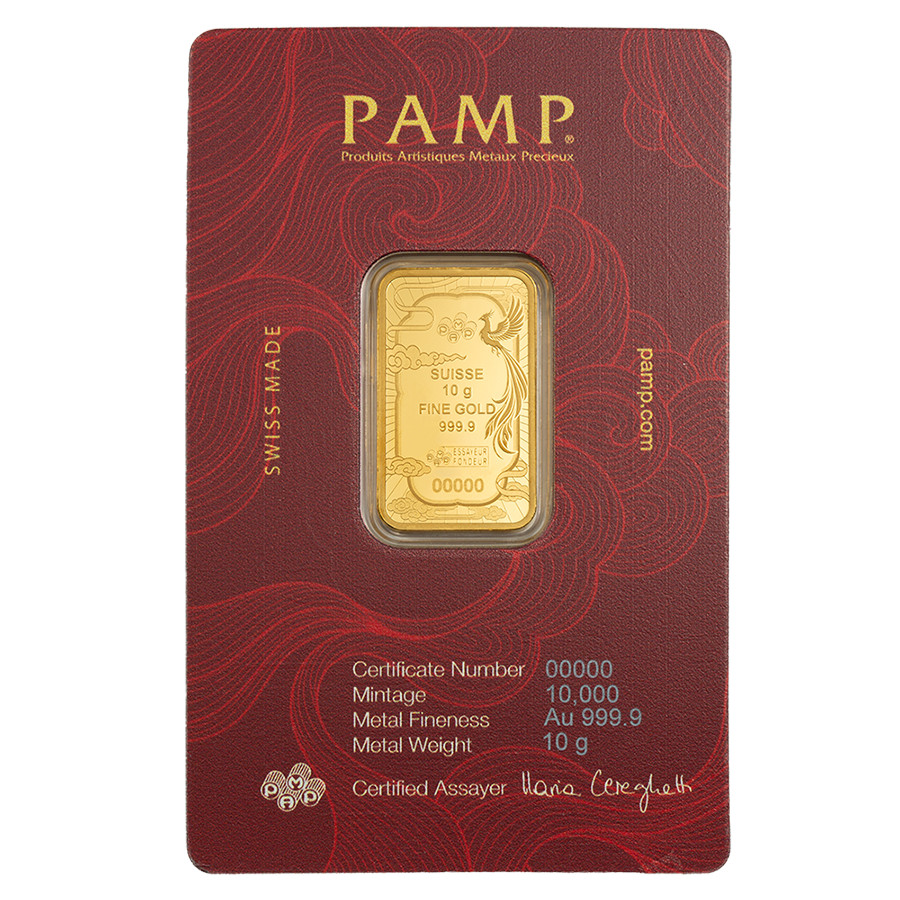 10 gram Gold Bar - Good Luck Phoenix colorized  thumbnail 2