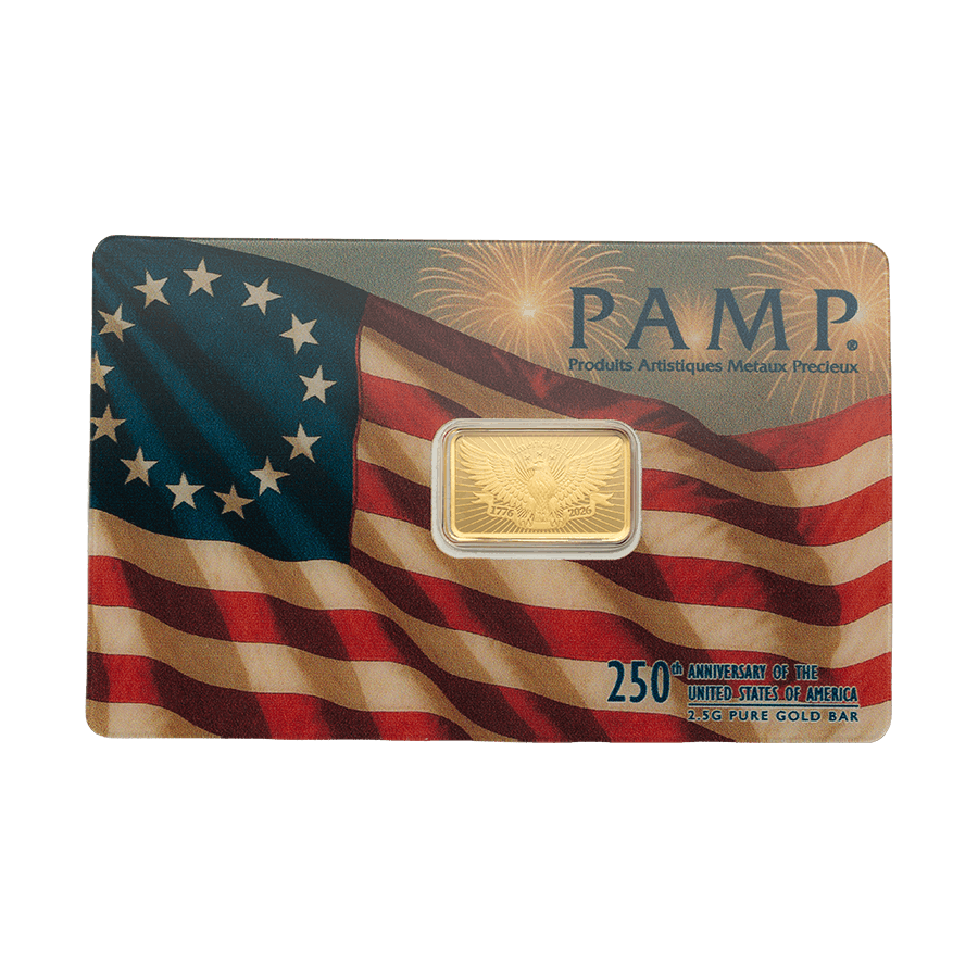 2.5 gram Gold Bar - Heraldic Bald Eagle - 250th Anniversary of the USA — photo 1