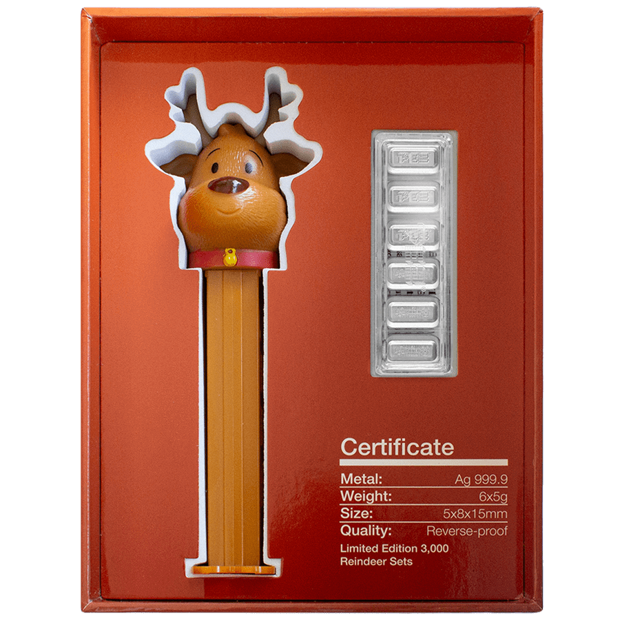 6x5 g PEZ® Reindeer Silver Wafers & Dispenser Gift Set thumbnail 4
