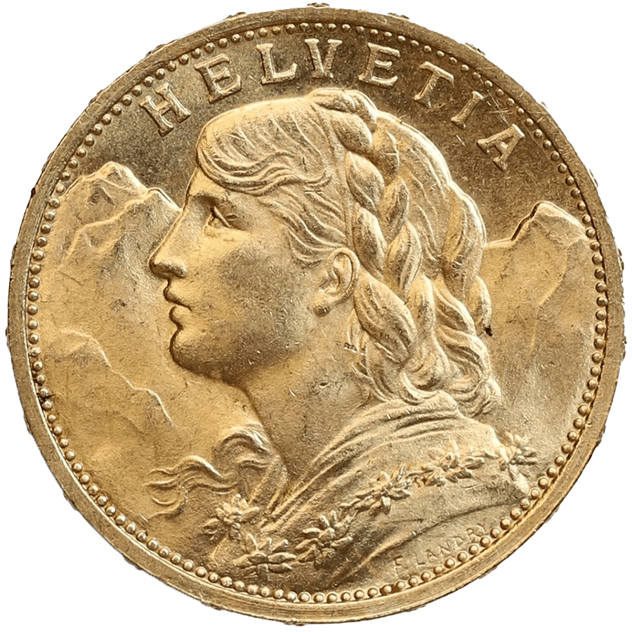 1901 Helvetia Vreneli Gold Coin - 20 Swiss Francs — photo 1