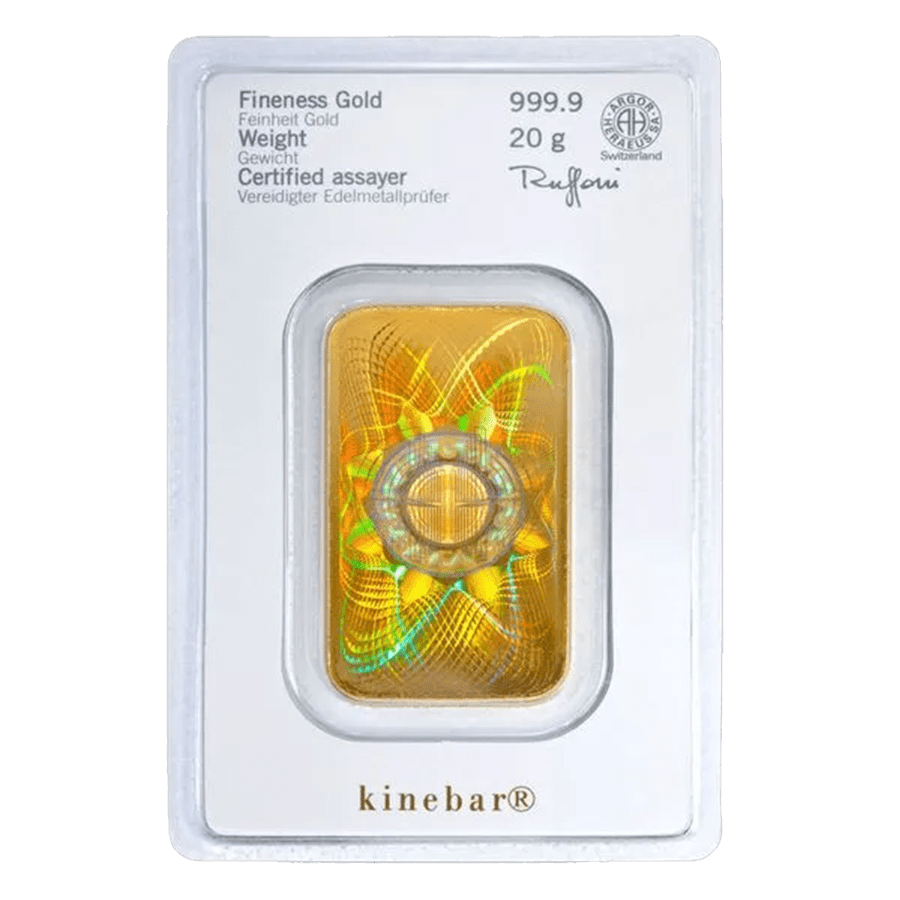 20 gram Gold Bar - Heraeus - Kinebar series — photo 1