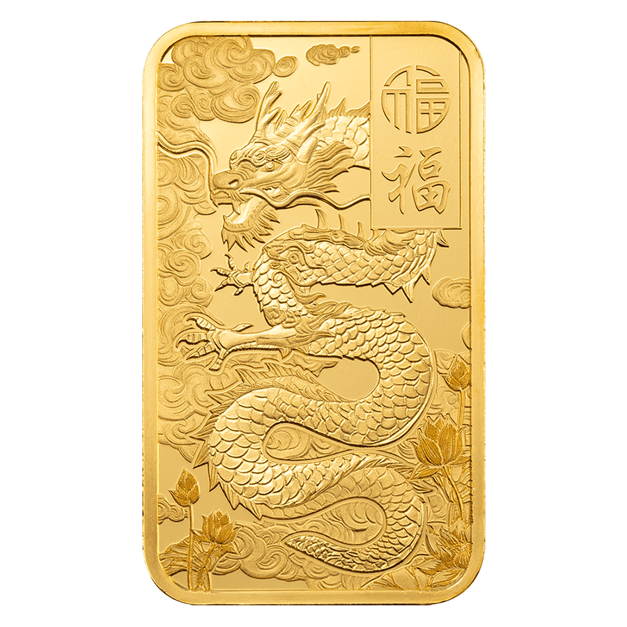 1 ounce Gold Bar - Good Luck Yellow Dragon thumbnail 3