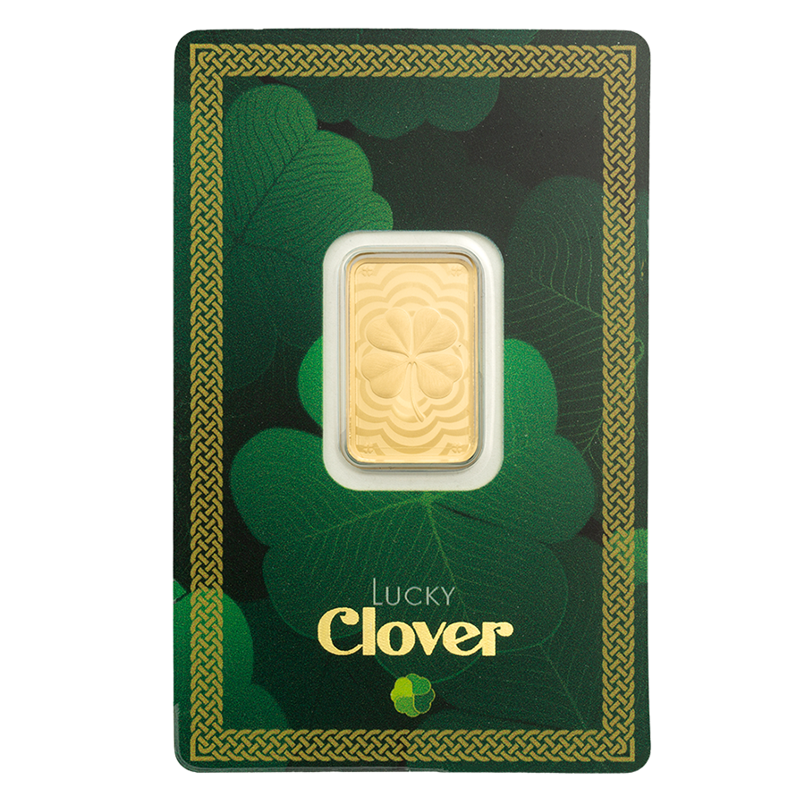 5 gram Gold Bar - Lucky Charm Four-Leaf Clover  — photo 1